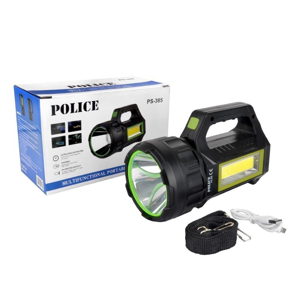 Police PS-385 30W Cob Ledli Güneş Enerjili Şarjlı Spot Fener (Powerbank Özellikli)