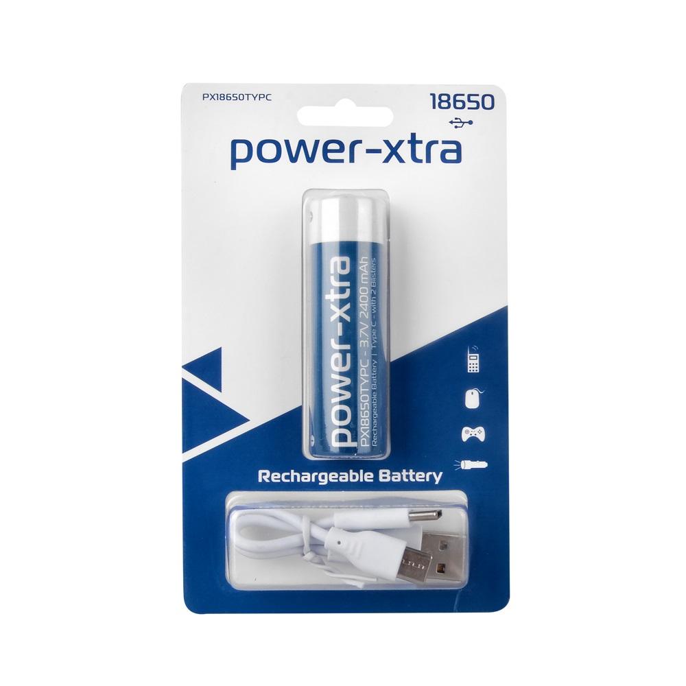 Power-Xtra PX18650TYPC - 3.6V 2400 mAh -18650 - Lityum Şarjlı Pil - Type C - Tekli Blister