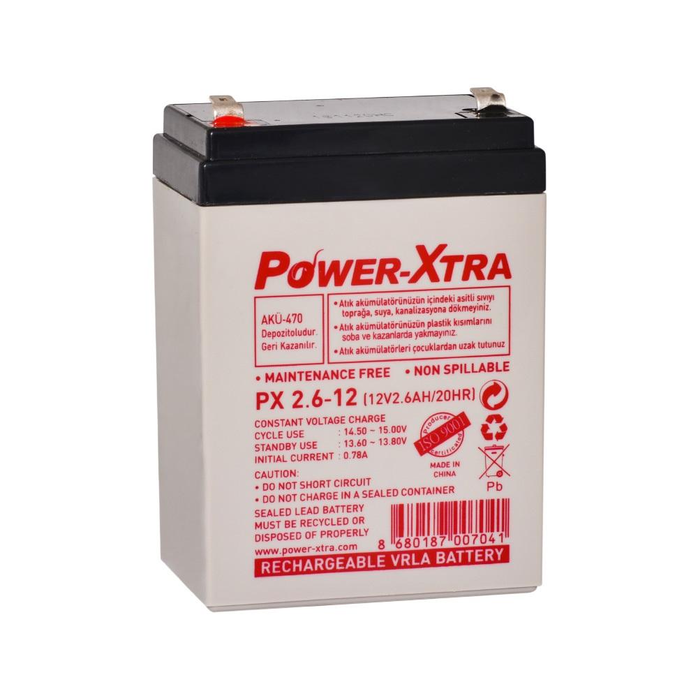 Power-Xtra PX2.6-12 /12V 2.6 Ah Bakımsız Kuru Akü / Dik Model