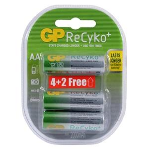 GP Recyko 2100 Series 4+2 AA Size 2000 mAh Şarjlı Pil 6lı